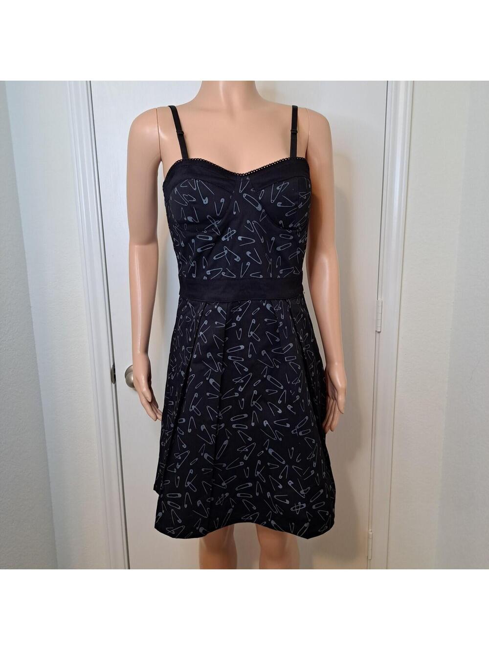 Dead Threads Goth Dress Womens Sz M Black Gray Safety Pin Patterned A Line